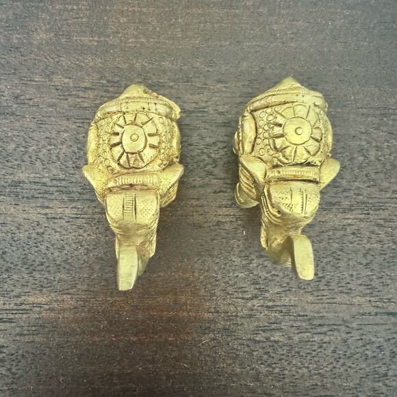 Vintage Brass Elephants Two Handcrafted Lucky Pachyderms Trunk Up Alabama - Picture 6 of 10